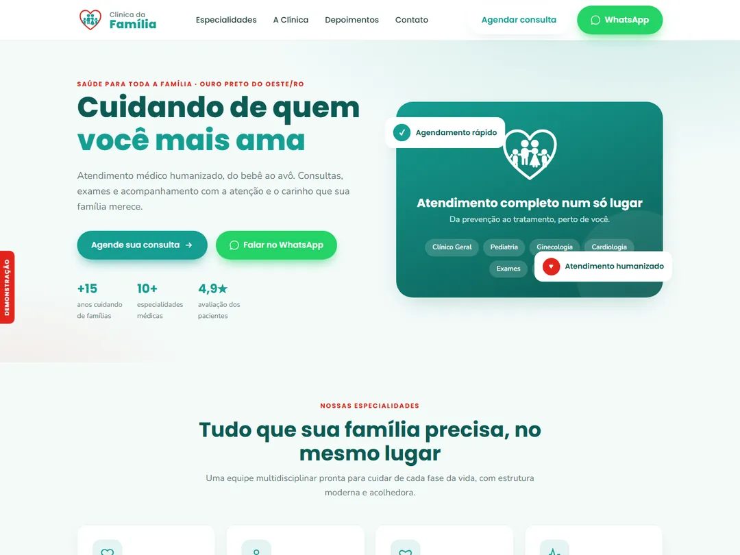 Site Clínica da Família, captura de tela