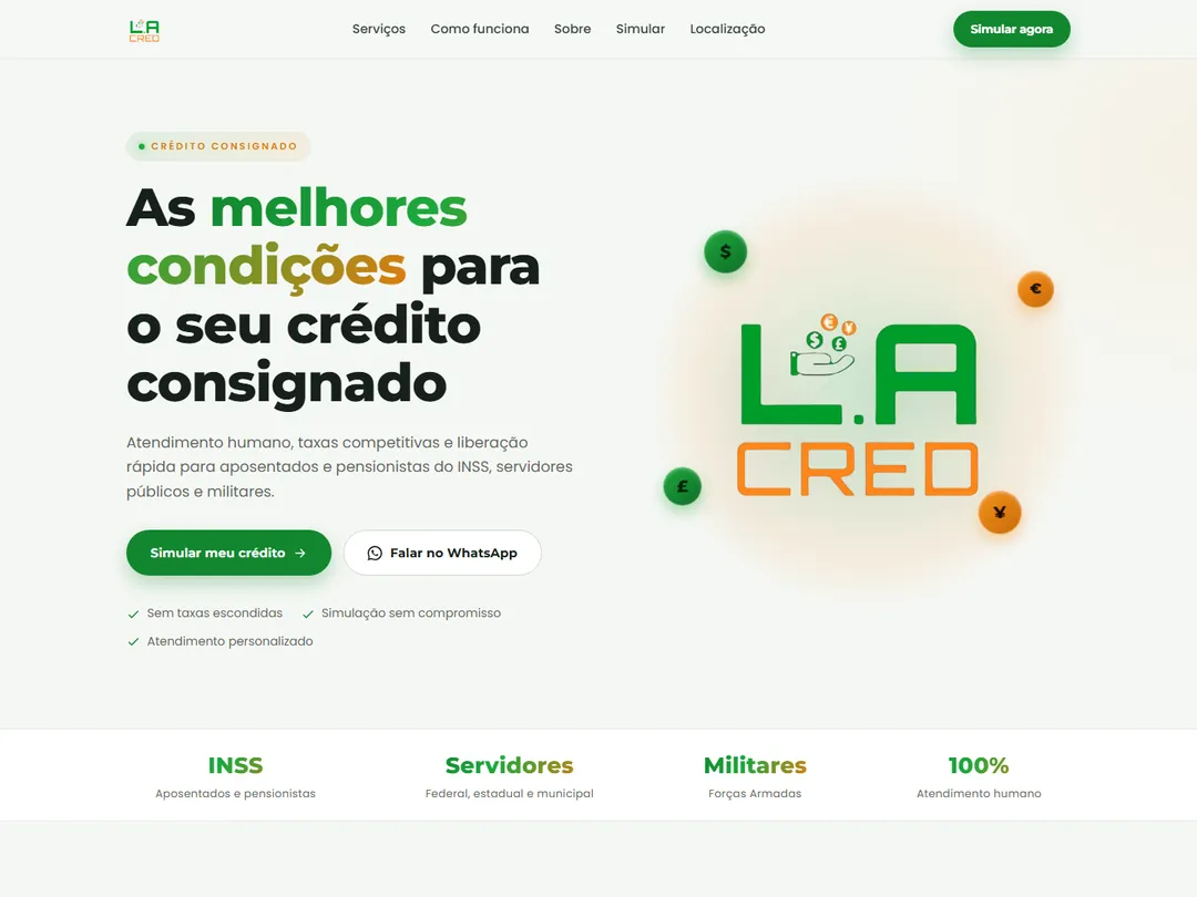 Site L.A CRED, captura de tela